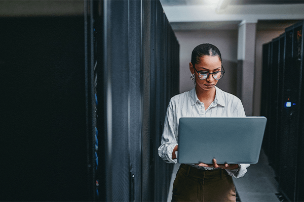 Woman working on client hardware