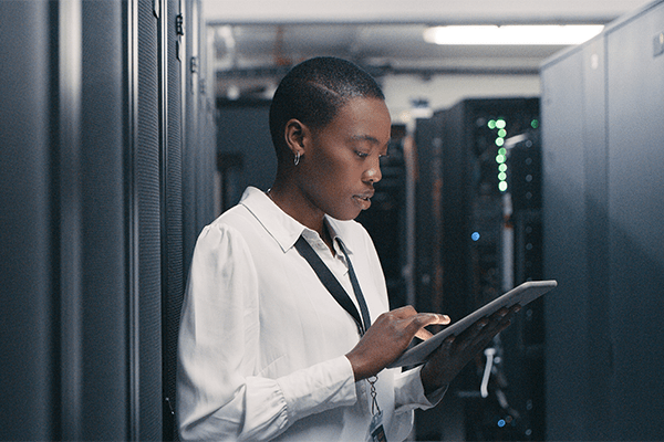 Woman working on databases