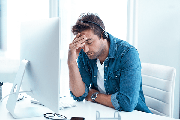 Frustrated worker with broken internet