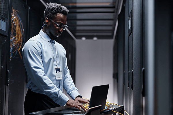 Worker in a server room