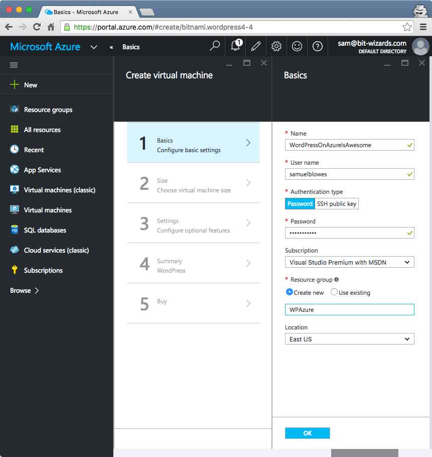 create new resource group in Azure