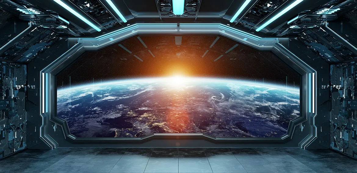 View of Earth from spaceship