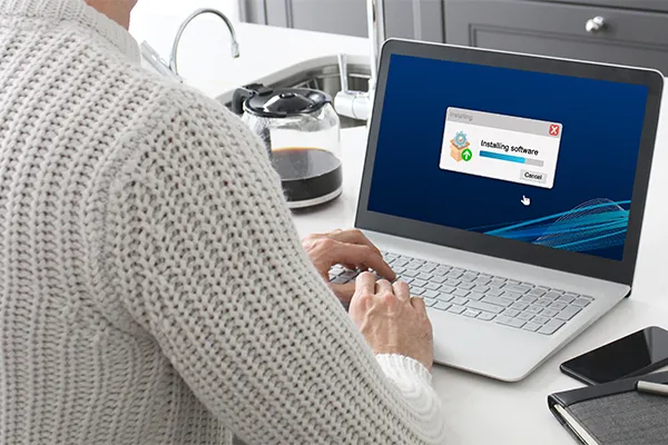 Worker downloading software