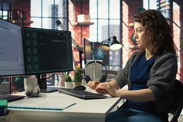Woman messaging chatbot