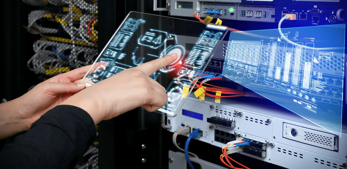 IT worker looking at servers