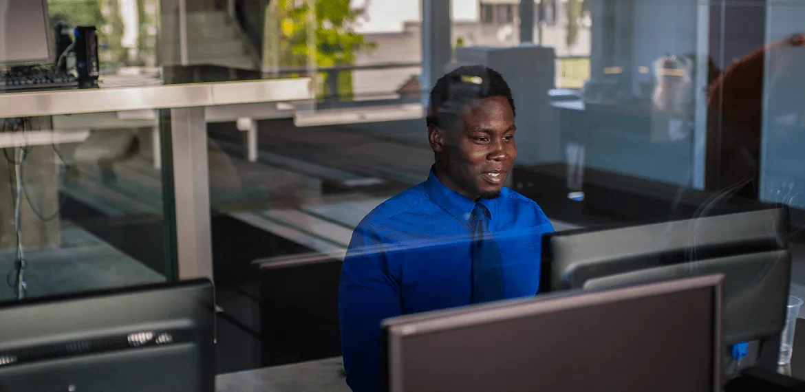 Public safety worker on computer