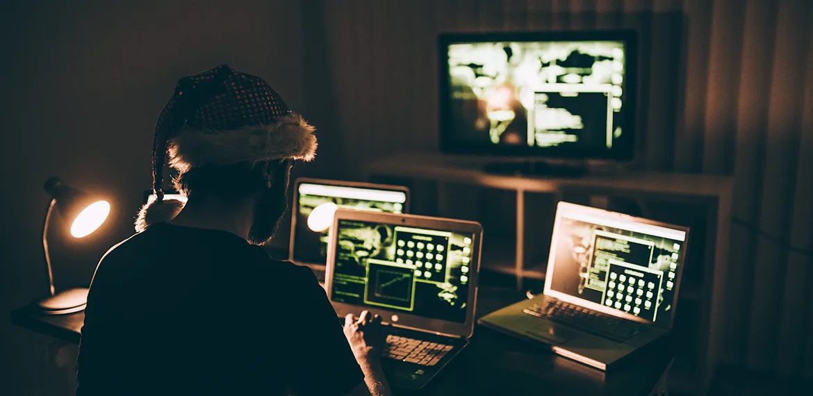 Hacker in a holiday hat