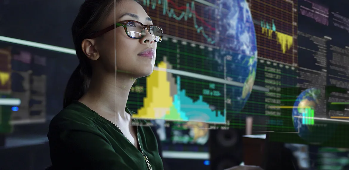 Woman looking at a computer screen