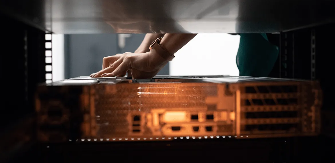 Person fixing server