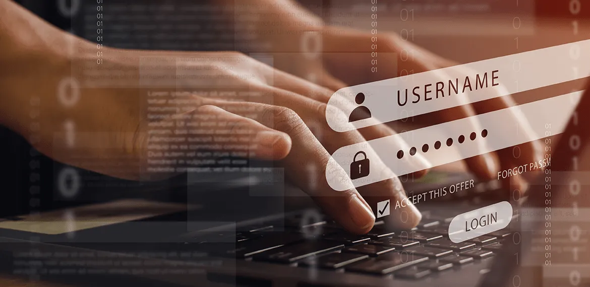 Person typing in password