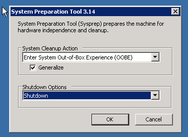 sysprep tool settings window