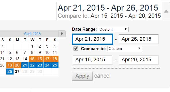 google analytics date range selector