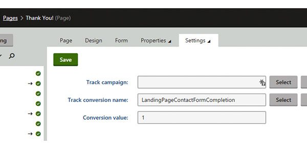 assign conversion page in kentico