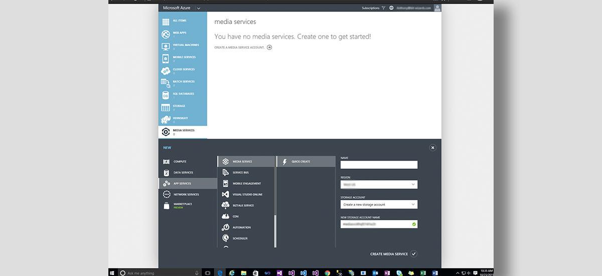 azure media services start window